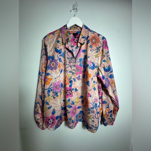 Liberty Art Fabrics for J. Crew Partial Button Down Floral Print Top Size 18 - Picture 10 of 17